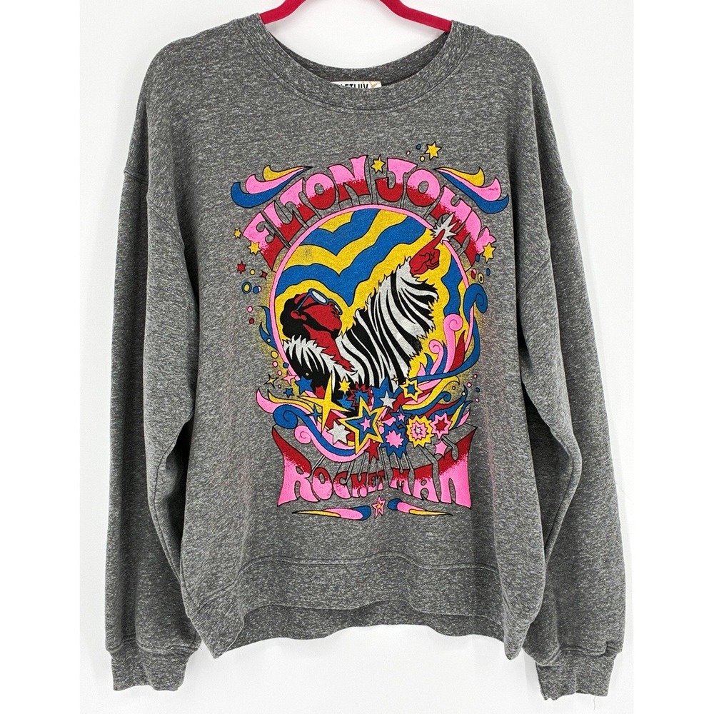 Letluv Daydreamer Elton John Rocket Man Sweatshirt Womens S Gray Graphic